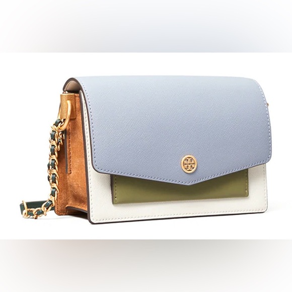 Tory Burch Robinson Color Block Mini Shoulder Bag (Cloud Blue-Ivory-Suede-Green) - Picture 3 of 17